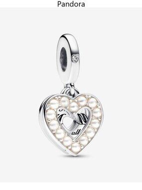 Pandora Pearlescent White Heart Double Dangle Charm